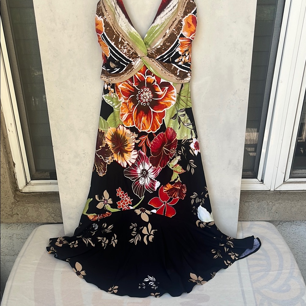Y2K Caché Floral Halter Dress - Size 2 🌸 Stretchy & Backless - Picture 4 of 12
